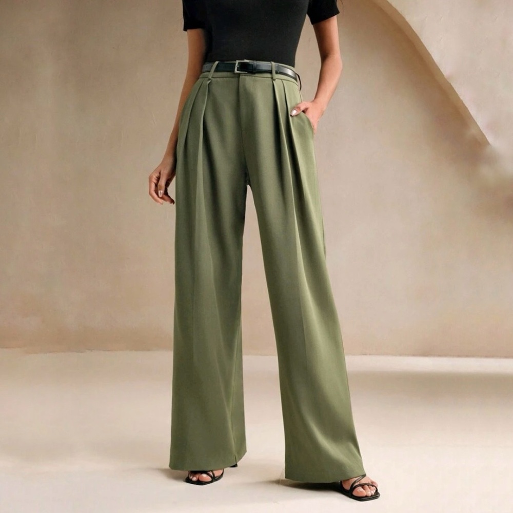 SHEIN Anewsta Olive Green Wide-Leg Pants